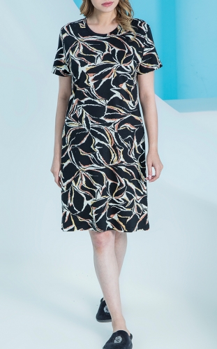 پیراهن زنانه آستین کوتاه یقه گرد طرحدار(برگ)