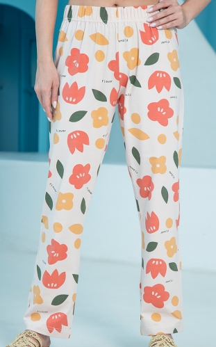 شلوار زنانه راحتی پنبه ای طرحدار(گل)