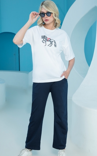 ست زنانه تیشرت و شلوار طرح horse