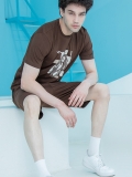 ست مردانه تیشرت قهوه ای سوخته چاپدار برجسته و شلوارک